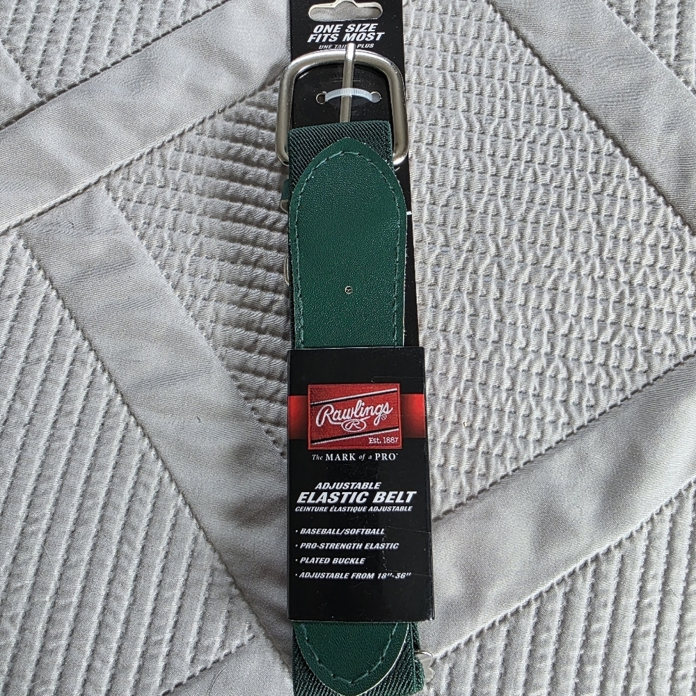 NWT Rawlings Adult Baseball/Softball Adjustable Elastic Belt In Dark Green